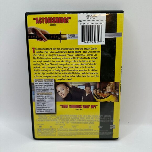 Kill Bill Volume 1 DVD R Quentin Tarantino Uma Thurman Miramax Entertainment - Picture 3 of 5
